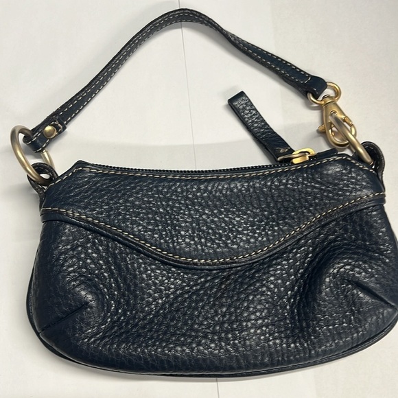 Coccinelle Navy Blue Pebbled Leather Zip Wristlet Mini Pochette Pouch Bag - Picture 3 of 5